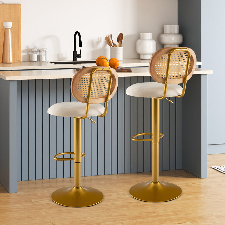 2 PCS Bar Stool with 360°Swivel and Height Adjustable and Rattan Backrest