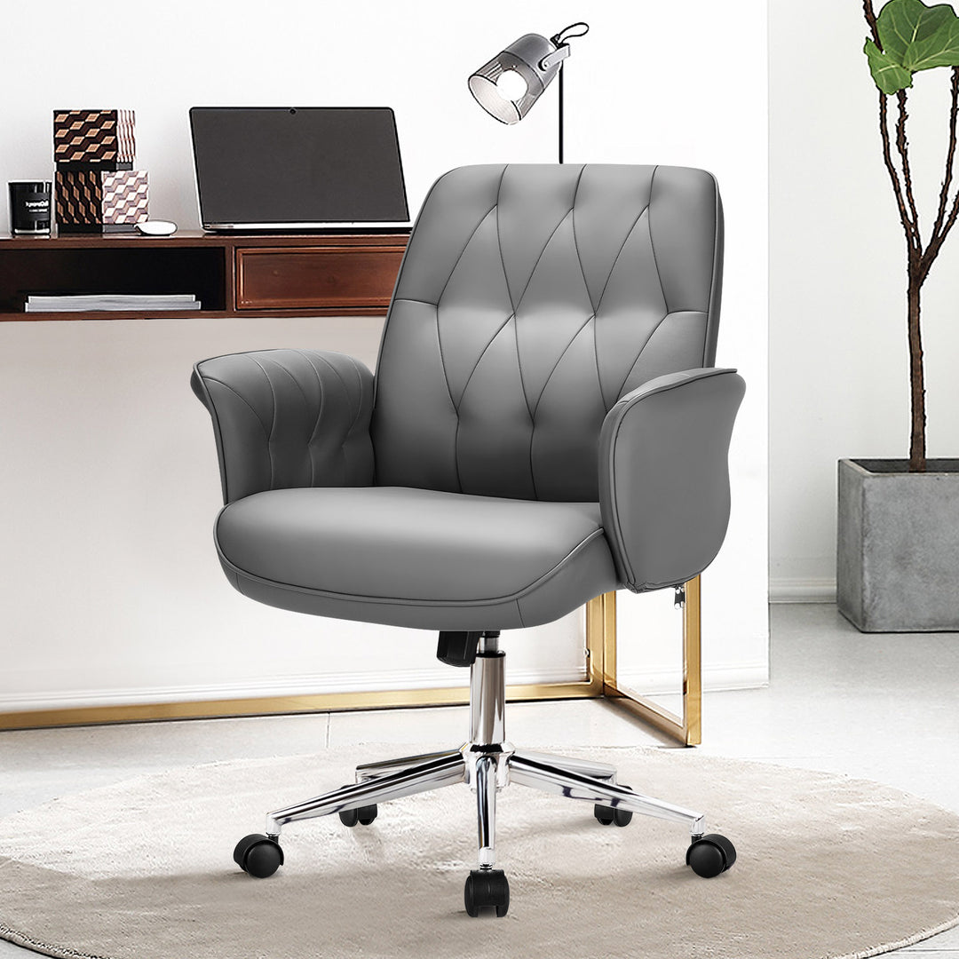 Adjustable Swivel PU Leather Office Chair with Rocking Function - TidySpaces