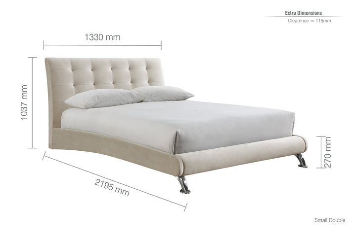 Modern Hemlock Bed with Curved Design and Chrome-Plated Feet