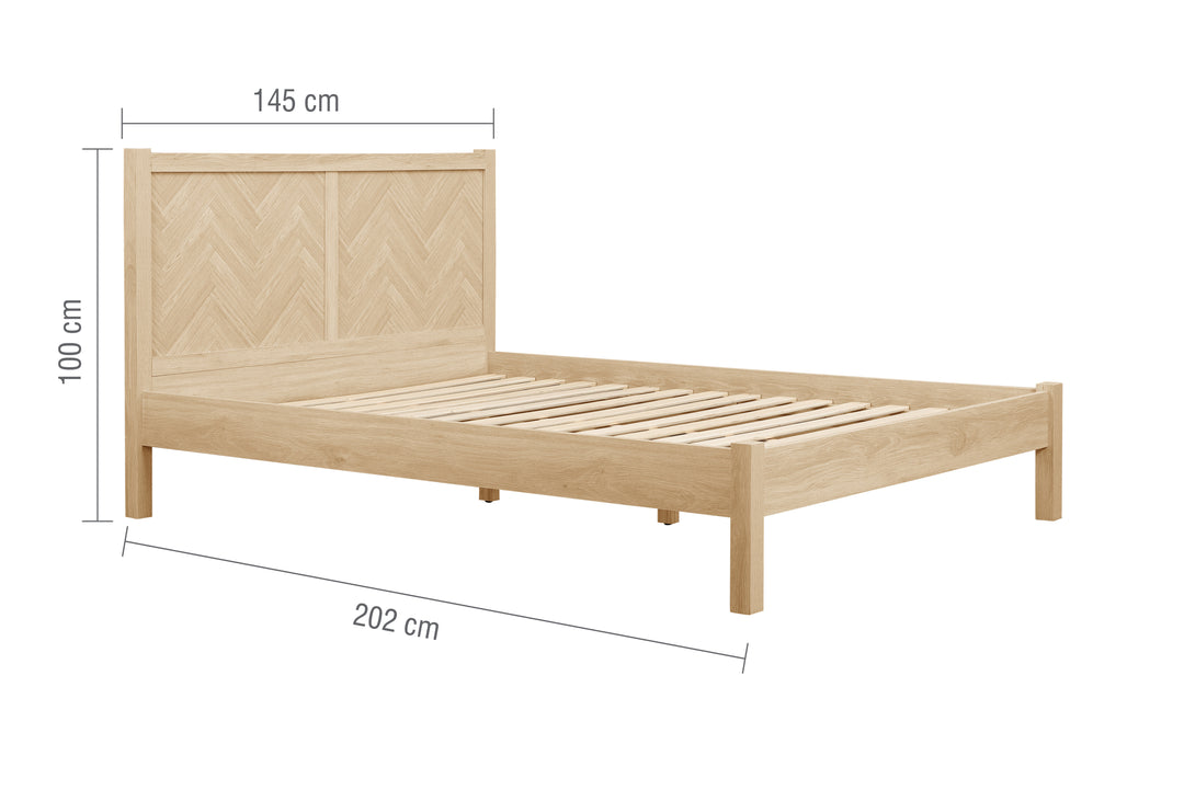 Herringford Bed with Chevron Pattern and Laminated Oak Finish for Stylish Bedrooms