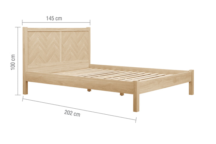 Herringford Bed with Chevron Pattern and Laminated Oak Finish for Stylish Bedrooms