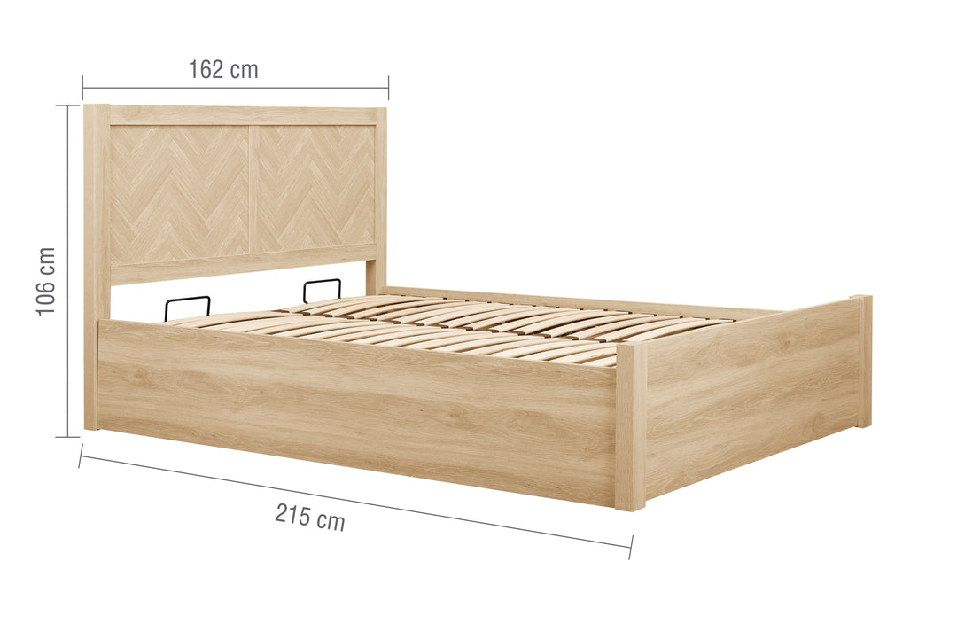 Herringford Ottoman Bed with Chevron Pattern in Laminated Oak Finish