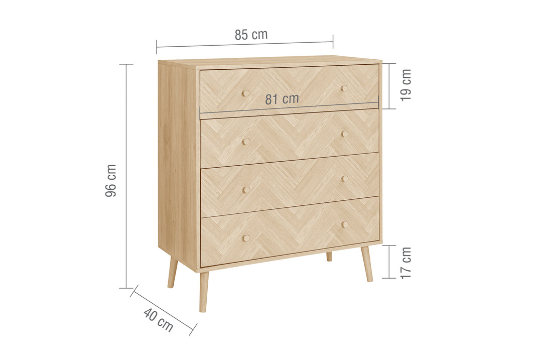 Herringford 4 Drawer Chest Oak Effect Storage for Stylish Bedrooms