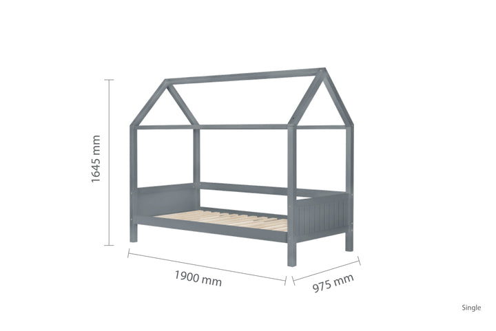 Wooden House Shaped Bed Frame with Solid Slatted Base for Kids' Independence