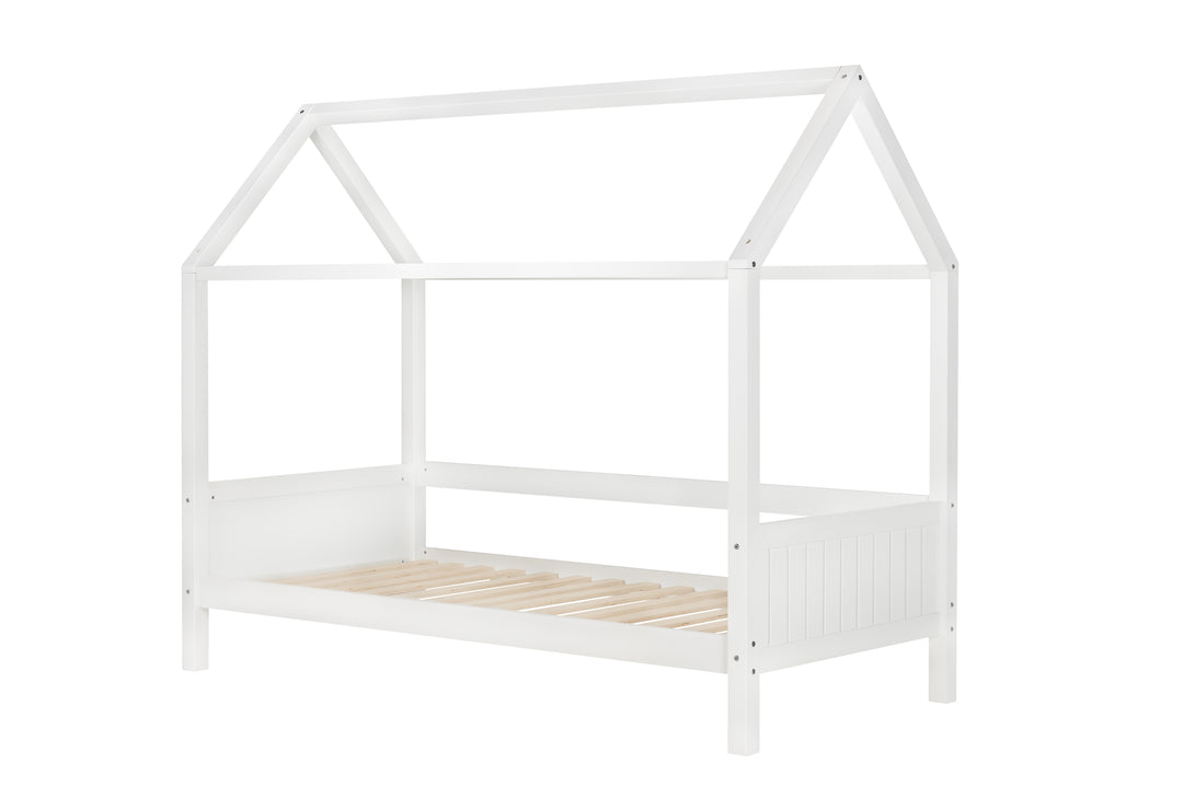 Wooden House Shaped Bed Frame with Solid Slatted Base for Kids