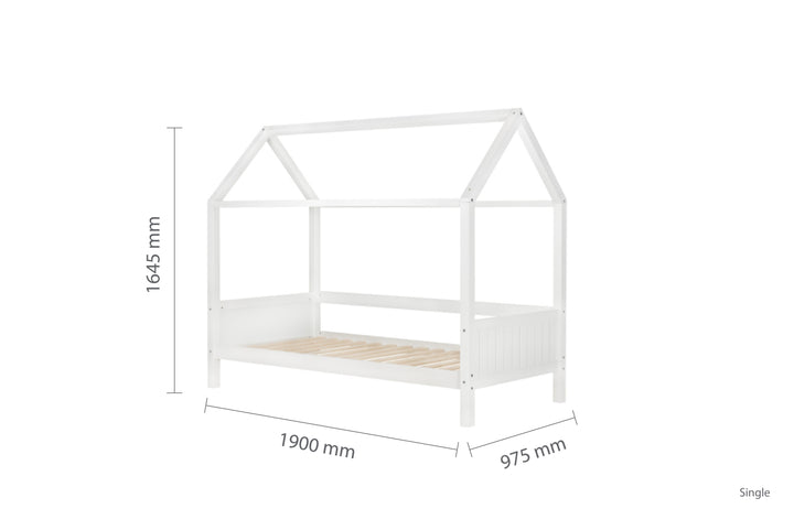 Wooden House Shaped Bed Frame with Solid Slatted Base for Kids