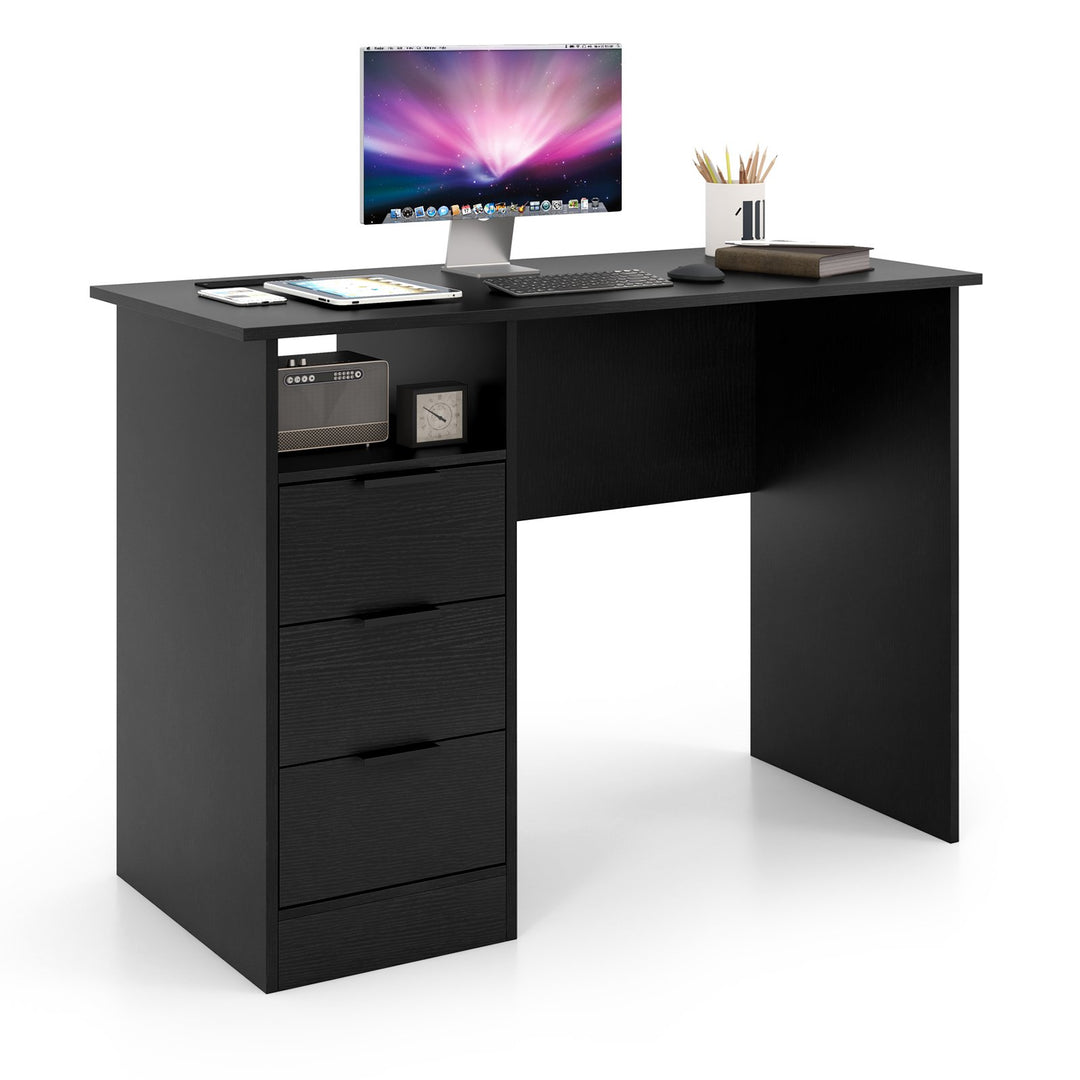 Home Office Desk with Power Outlet and 3 Storage Drawers Black - TidySpaces