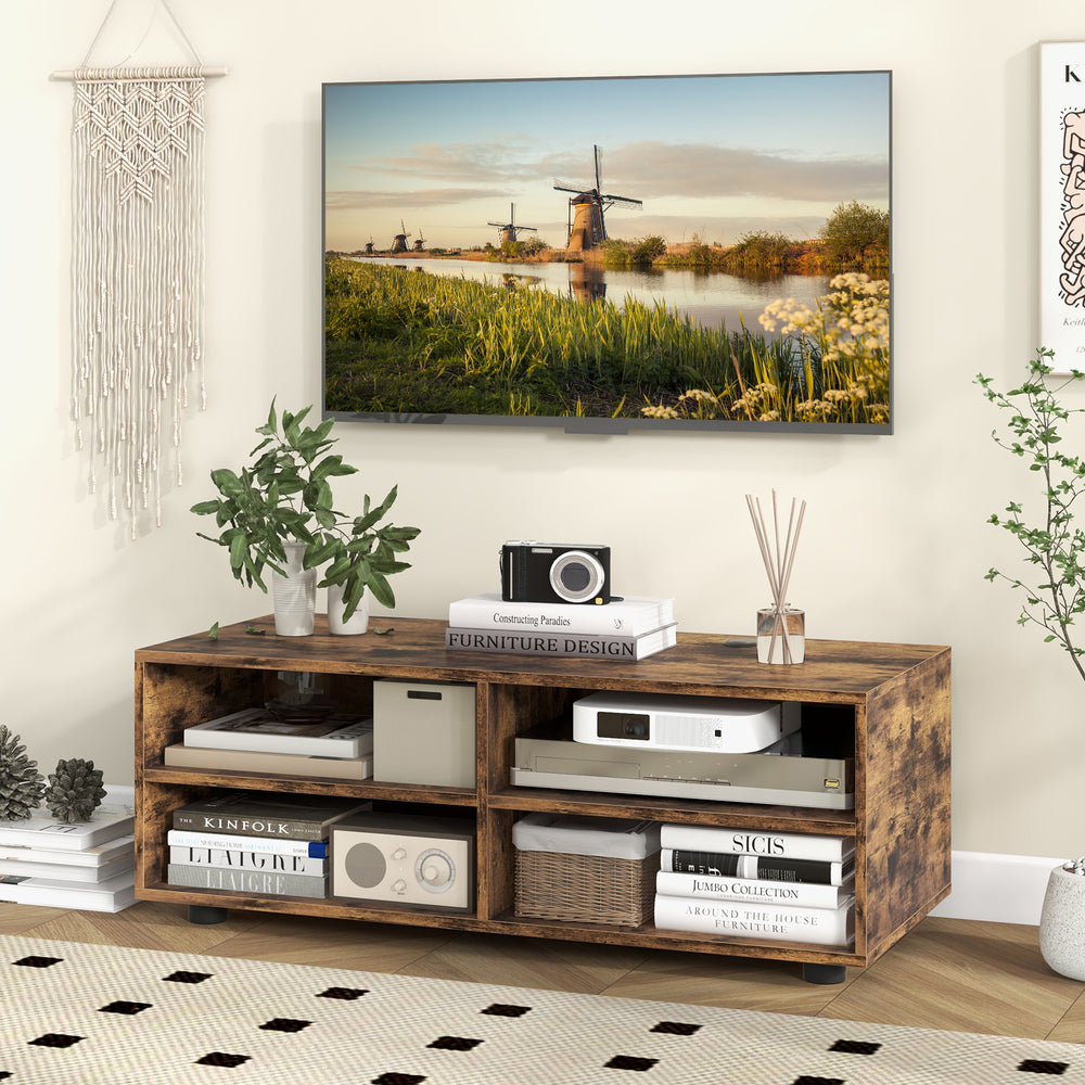 Home TV Stand with 5 Positions Adjustable Shelves for TV up to 4 Cubbies-Rustic Brown - TidySpaces