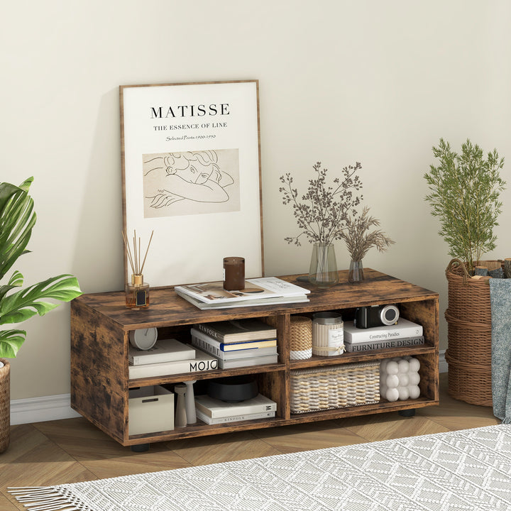 Home TV Stand with 5 Positions Adjustable Shelves for TV up to 4 Cubbies-Rustic Brown - TidySpaces