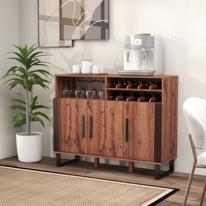 Home Wine Bar Cabinet with 3 Door and 4 Row Glass Rustic - TidySpaces