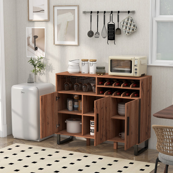 Home Wine Bar Cabinet with 3 Door and 4 Row Glass Rustic - TidySpaces