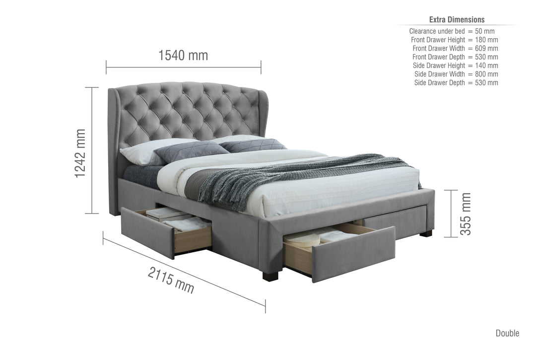 Elegant Wingback Bed Frame with Tufted Headboard and Storage Drawers
