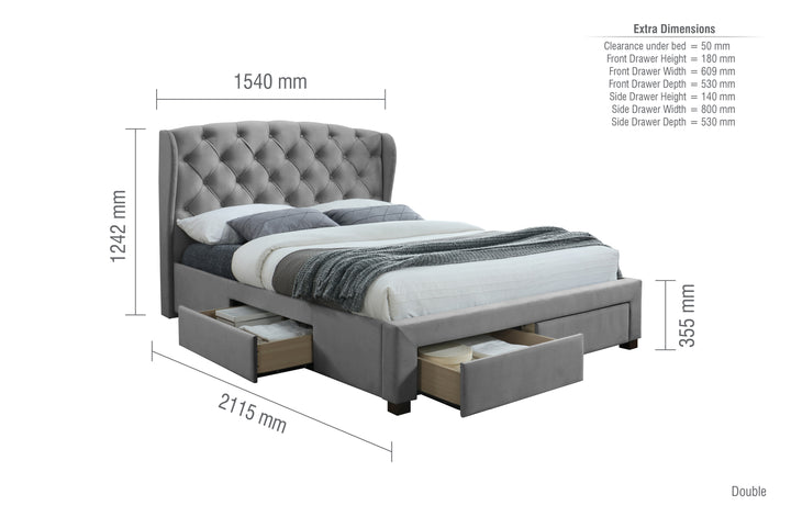 Elegant Wingback Bed Frame with Tufted Headboard and Storage Drawers