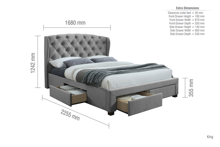 Elegant Wingback Bed Frame with Tufted Headboard and Storage Drawers