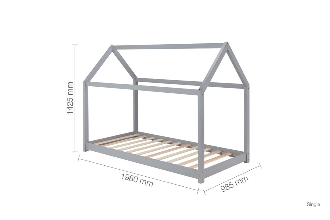 Wooden House Bed Frame with Solid Slatted Base for Kids Room