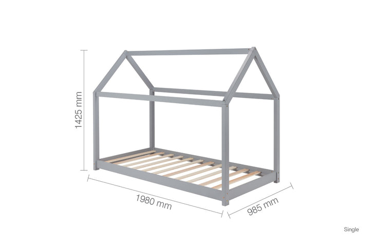 Wooden House Bed Frame with Solid Slatted Base for Kids Room