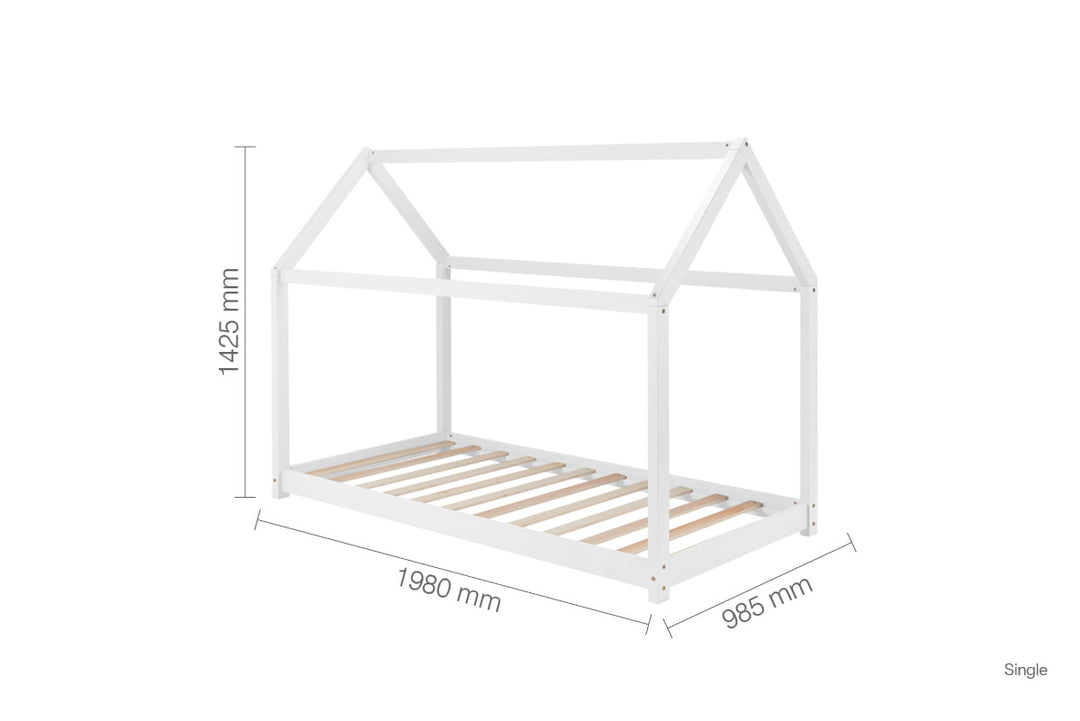 Wooden House Bed Frame with Solid Slatted Base for Kids Room