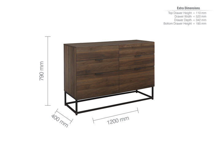 Houston 6 Drawer Chest Metal Walnut Wood Modern Storage Chest