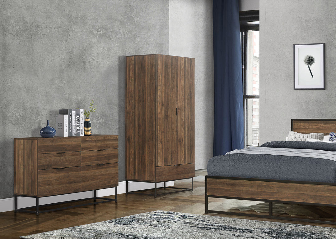 Houston Modern Bed with Walnut Effect Finish for Sophisticated Bedrooms