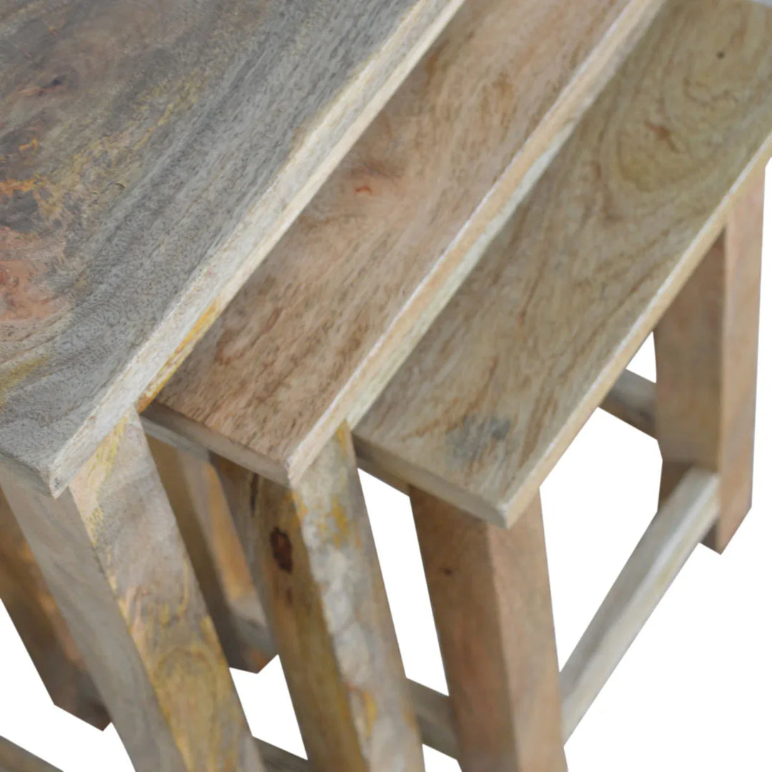 Country Solid Wood Stool Set of 3 - TidySpaces