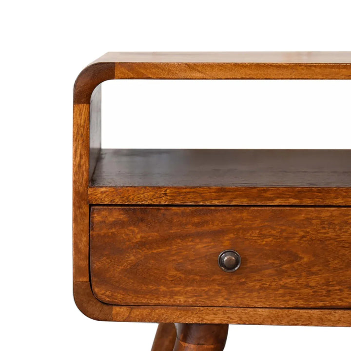 Mini Chestnut Curved Media Unit with 2 Drawers - TidySpaces