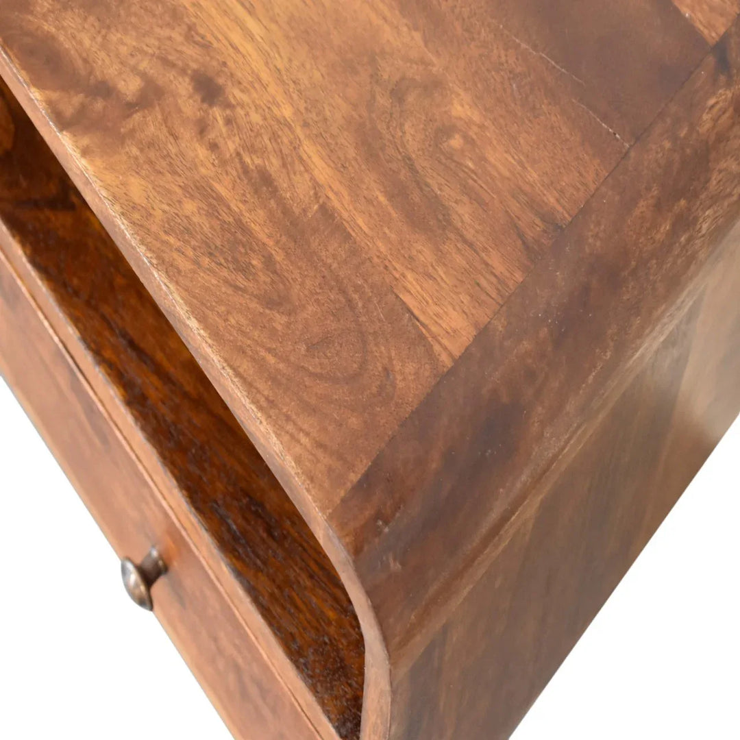 Mini Chestnut Curved Media Unit with 2 Drawers - TidySpaces