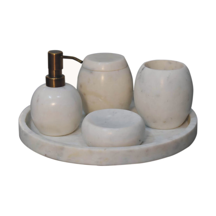 Set of 5 White Marble Bathroom Set