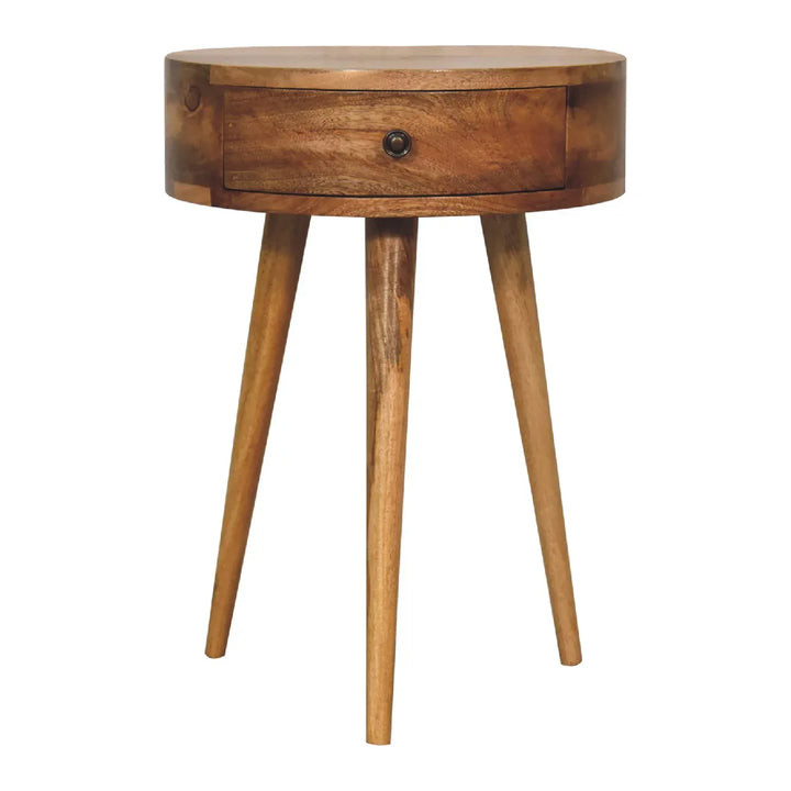 Mini Oak-ish Circular Shape Bedside - TidySpaces