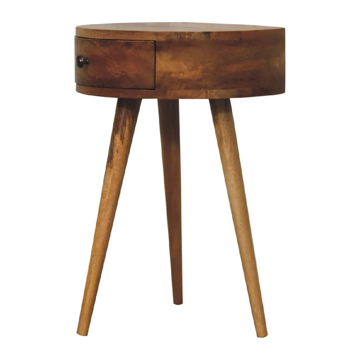 Mini Oak-ish Circular Shape Bedside - TidySpaces