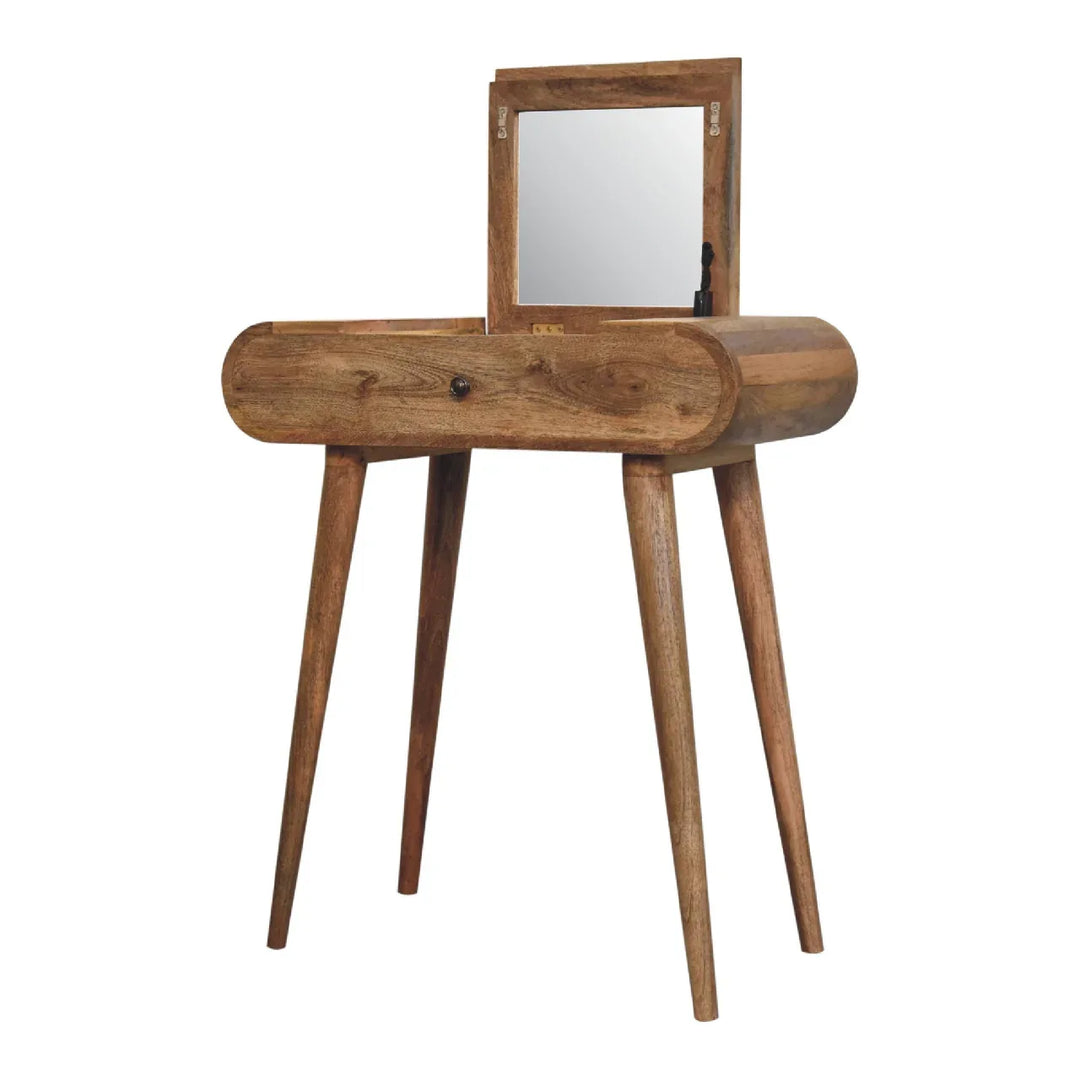 Mini Oak-ish Round Dressing Table - TidySpaces
