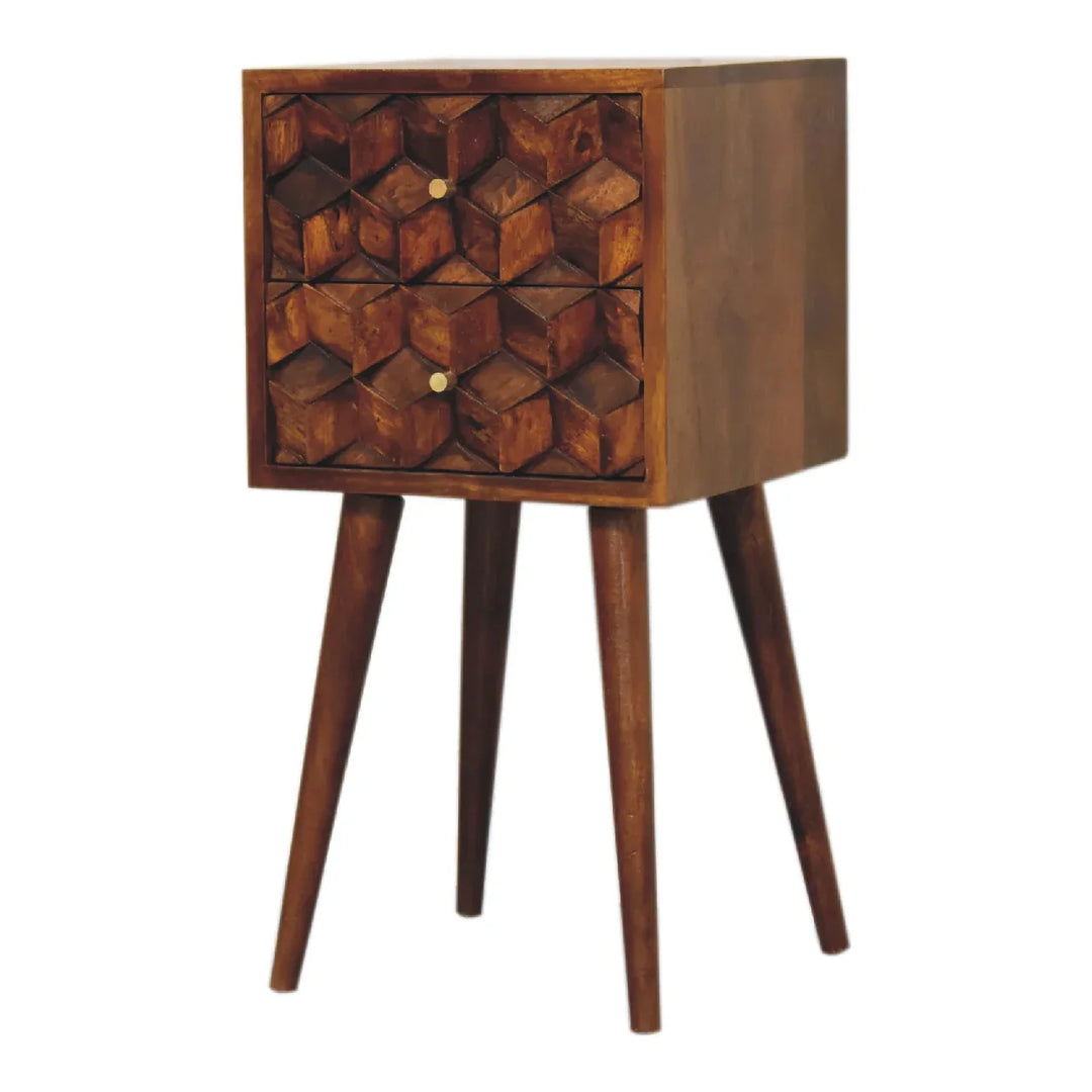 Mini Chestnut Cube 2 Drawer Bedside - TidySpaces