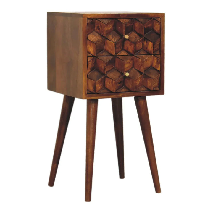 Mini Chestnut Cube 2 Drawer Bedside - TidySpaces