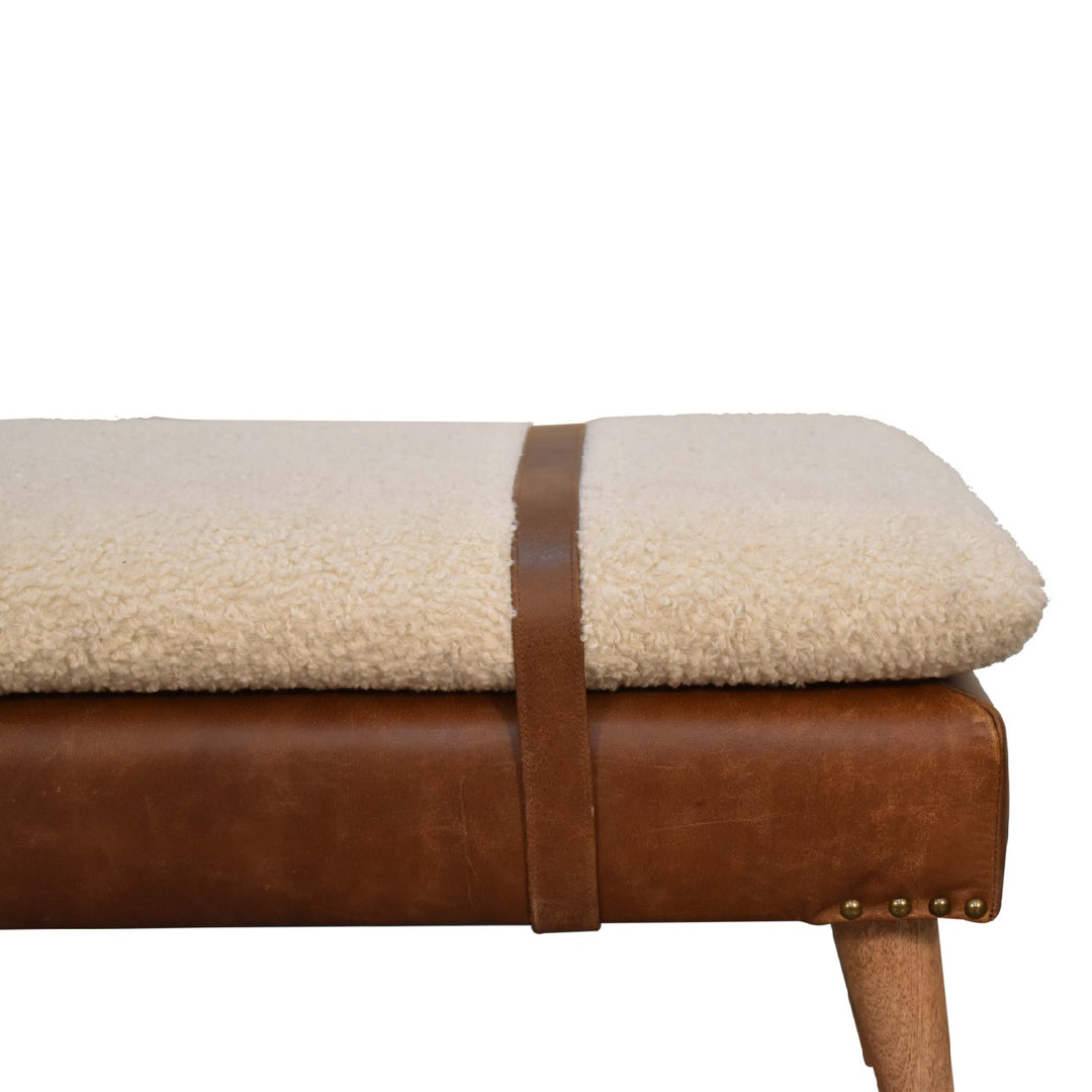 Bouclé Buffalo Hide Leather Bench