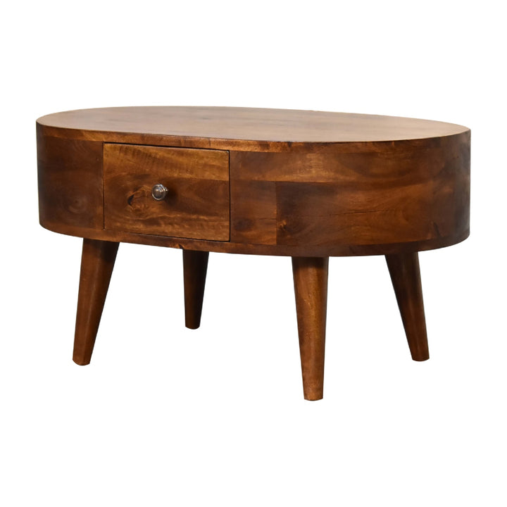 Mini Chestnut Rounded Coffee Table - TidySpaces