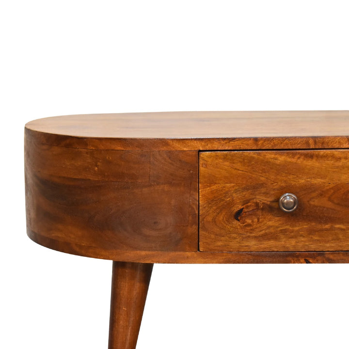 Mini Chestnut Rounded Coffee Table - TidySpaces