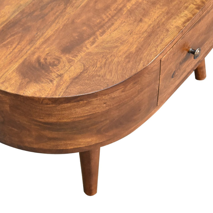 Mini Chestnut Rounded Coffee Table - TidySpaces