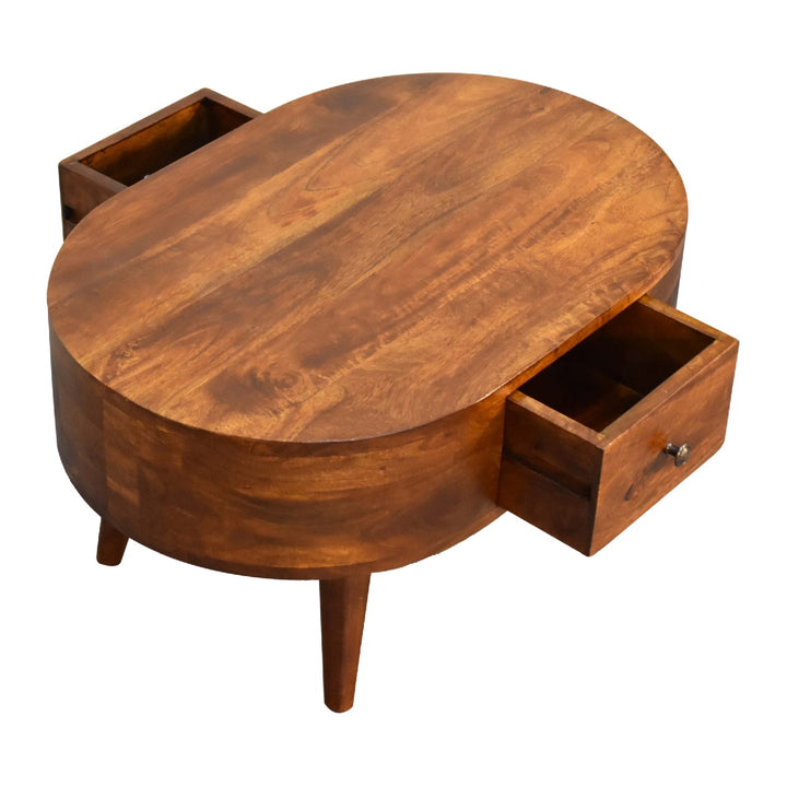 Mini Chestnut Rounded Coffee Table - TidySpaces