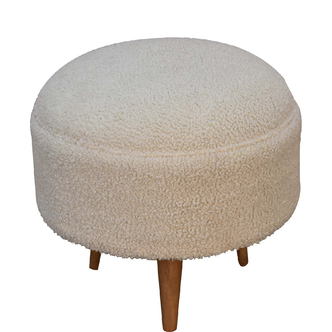 Cream Boucle Rounded Footstool