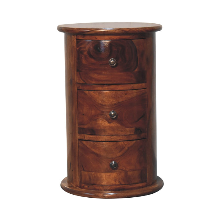 3 Drawer Chestnut Sheesham Drum - TidySpaces