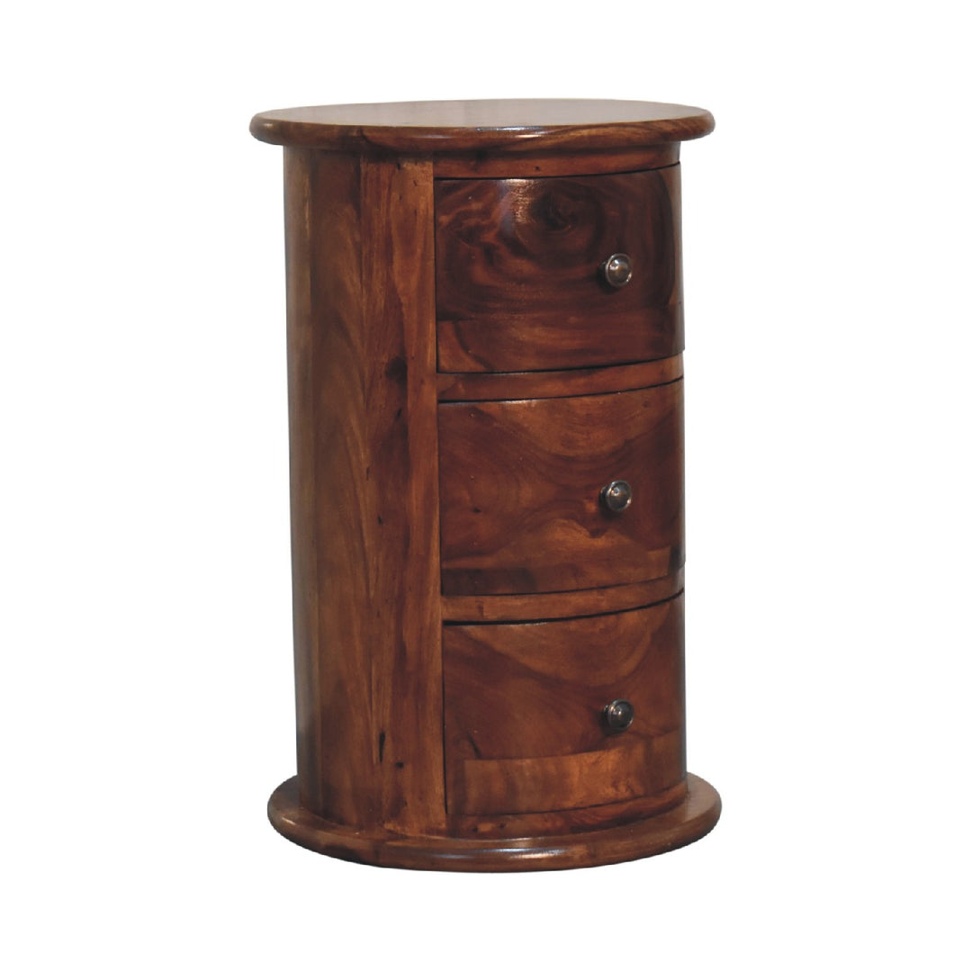 3 Drawer Chestnut Sheesham Drum - TidySpaces