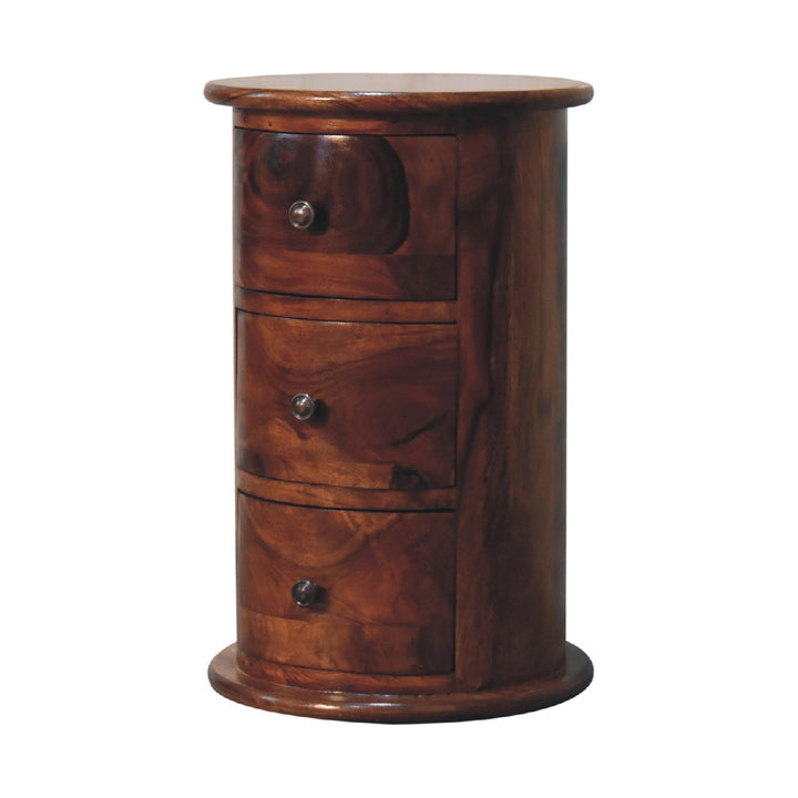 3 Drawer Chestnut Sheesham Drum - TidySpaces