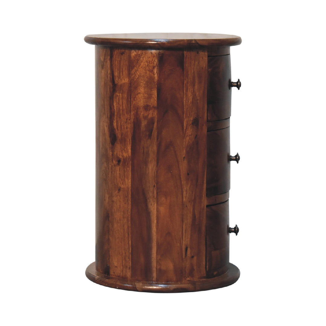 3 Drawer Chestnut Sheesham Drum - TidySpaces