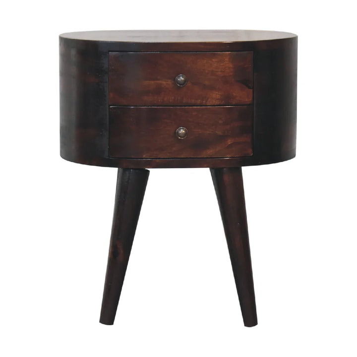 Light Walnut Rounded Bedside Table - TidySpaces