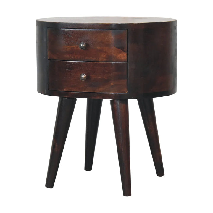 Light Walnut Rounded Bedside Table - TidySpaces