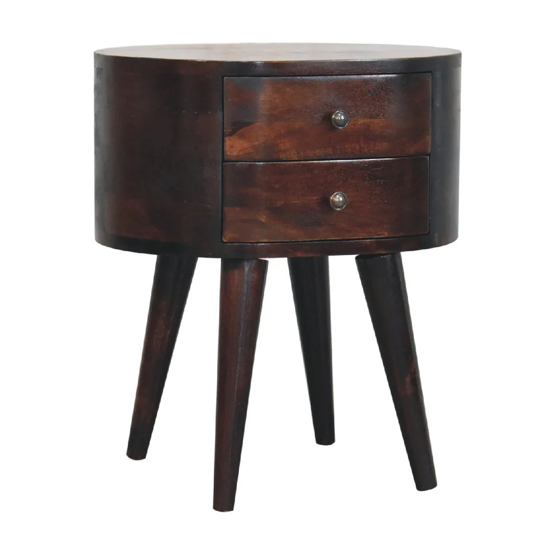 Light Walnut Rounded Bedside Table - TidySpaces