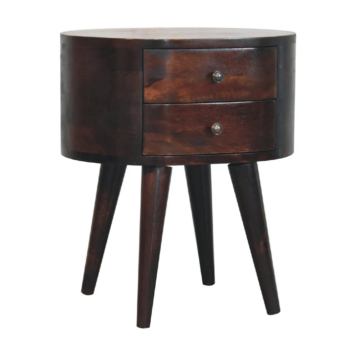 Light Walnut Rounded Bedside Table - TidySpaces