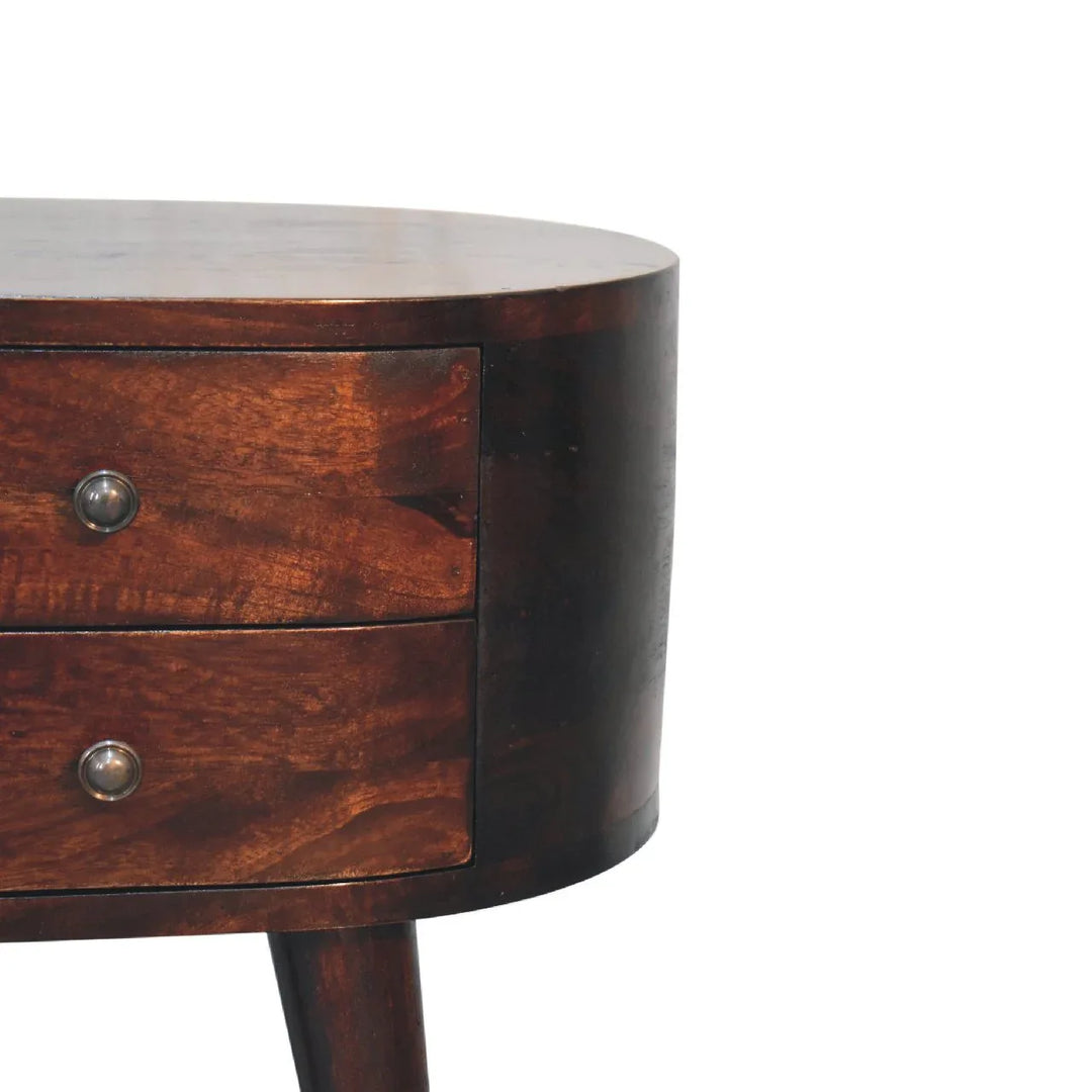 Light Walnut Rounded Bedside Table - TidySpaces
