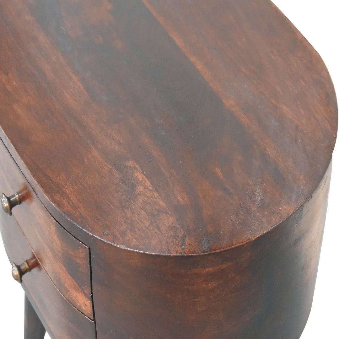 Light Walnut Rounded Bedside Table - TidySpaces