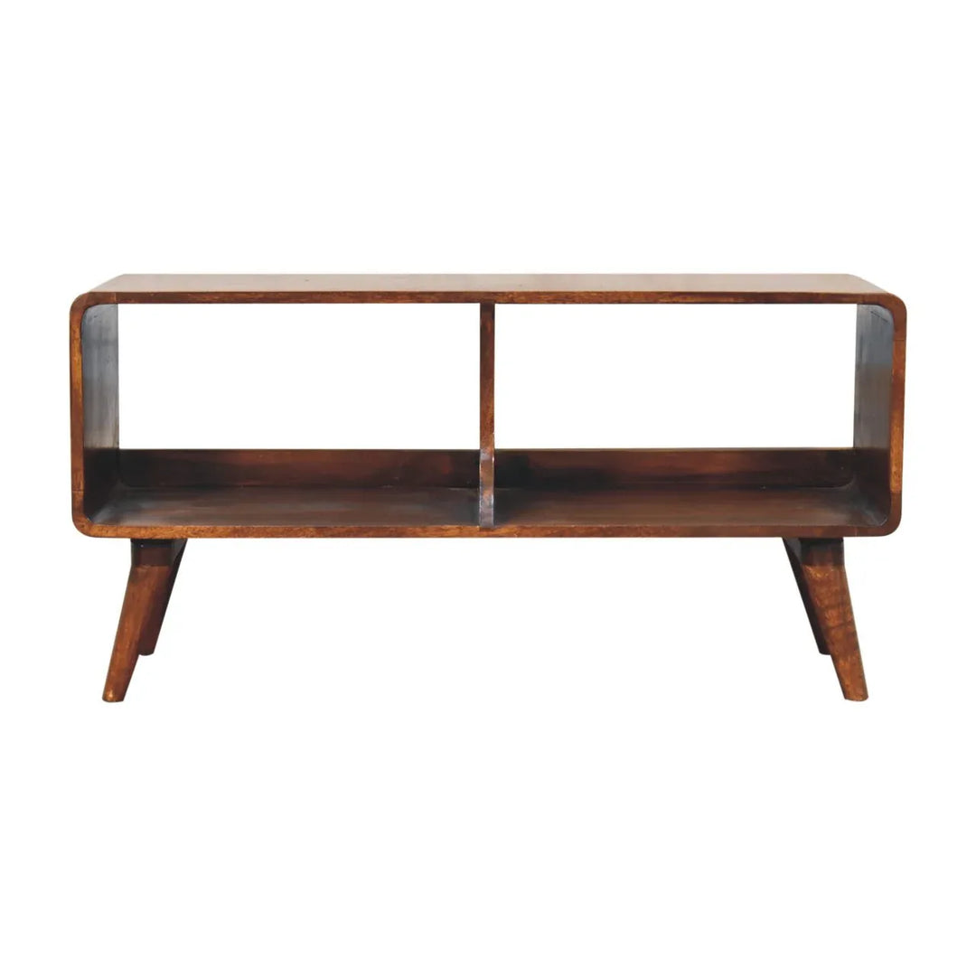 Curved Chestnut Double Slot Media Unit - TidySpaces