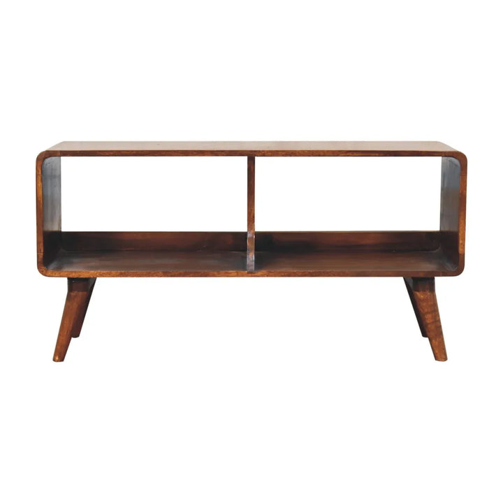 Curved Chestnut Double Slot Media Unit - TidySpaces